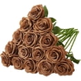 thumbnail image 1 of 15PCS Artificial Silk Flowers Realistic Roses Bouquet Long Stem for Home Wedding Decoration Party（Coffee）, 1 of 6