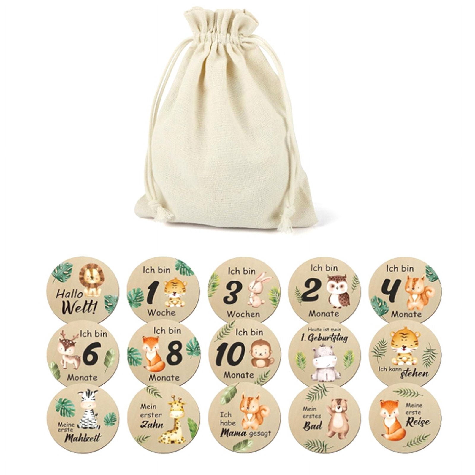 15PCS Beautiful Baby Monthly Cards - Double Sided Milestone Wooden ...