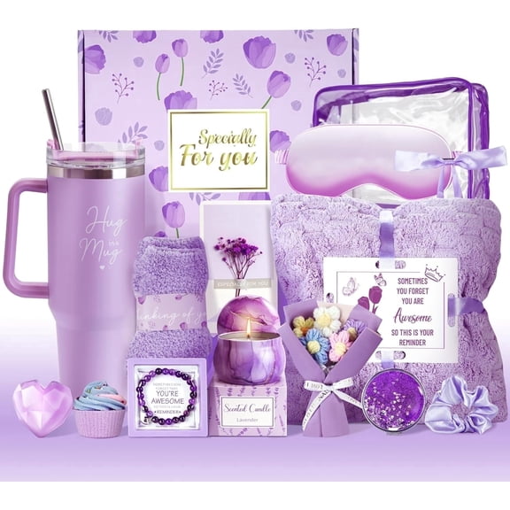 15Pcs Birthday Gifts for Women, Relaxing Spa Gifts Baskets for Her, Care Package with Luxury Flannel Blanket and 40 oz Tumbler, Valentines, Mothers Day, Christmas Women's Gift for Mom, Wife, Friends