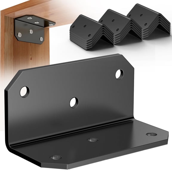 15PCS Black 4''x2''x2'' Galvanized Iron Angle Brackets Hardware Fasteners for Wood Shelves Furniture