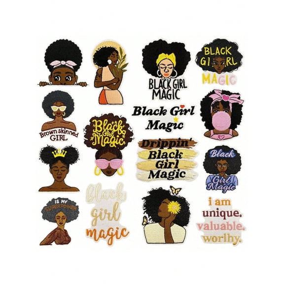 15PCS Black Girl Magic Embroidered Iron On Patches, DIY Applique for Jackets Jeans Backpacks
