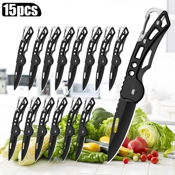 15PCS Black Stainless Steel Pocket Folding Knife Camping Knife Small Knife For Outdoor BBQ Multi-function Fruit Cutting Knife Boning Butcher Knife Meat Cleaver Utility Knife