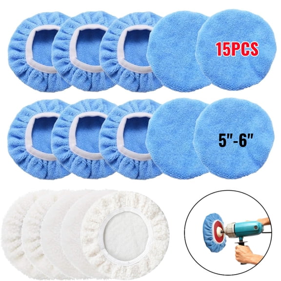 15PCS Car Polisher Pad Bonnets, 5 to 6 Inch Soft Polishing Bonnets Buffing Pads, Car Wax Cover Kit for Car Orbital Buffer Polisher