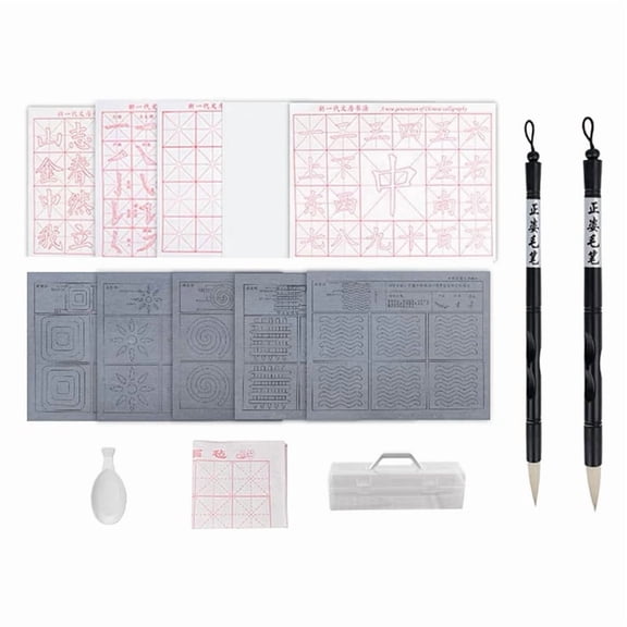 15PCS Chinese Calligraphy Brush Set Water Writing Fabric Paper Magic Cloth Calligraphy Kits Rewritable for Beginners