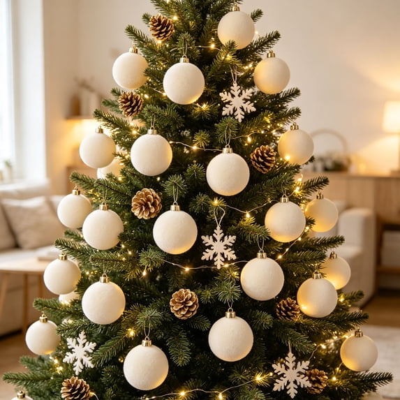 15PCS Clearance! Beige Jumbo Ball Shatterproof Christmas Ornament, Velvet Christmas Tree Balls Decorative Hanging Ornaments, Christmas Decorations