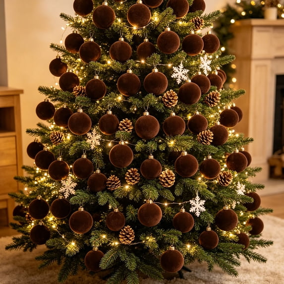 15PCS Clearance! Coffee Jumbo Ball Shatterproof Christmas Ornament, Velvet Christmas Tree Balls Decorative Hanging Ornaments, Christmas Decorations