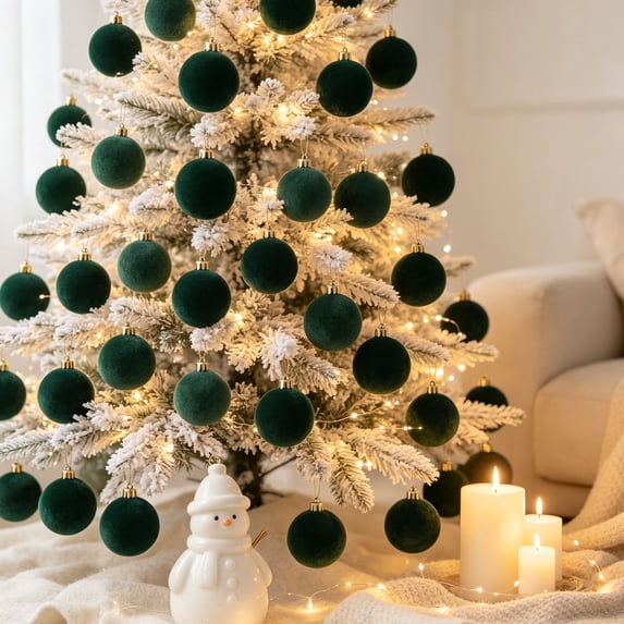 15PCS Clearance! Green Jumbo Ball Shatterproof Christmas Ornament, Velvet Christmas Tree Balls Decorative Hanging Ornaments, Christmas Decorations