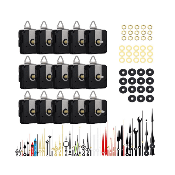15PCS Clock Mechanism Movements with 16 Sets of Clock Hands Pointers, Clock Replacement Kits Silent Sweep Clock Motor Kit Battery Operated for Clock Repair DIY Replacement