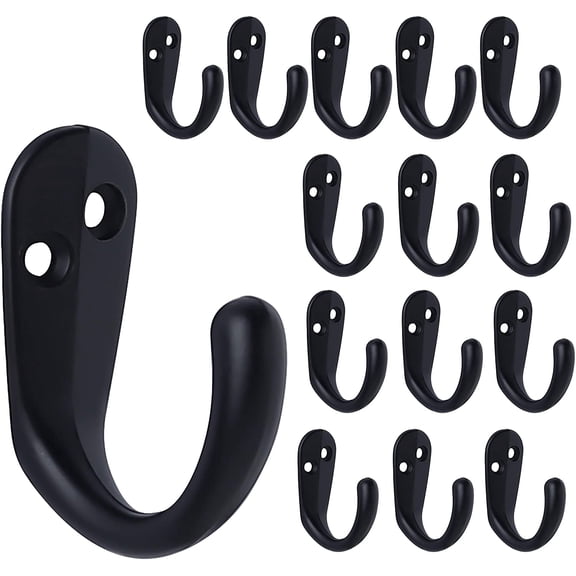 15PCS Coat Hooks Wall Mounted Single Prong Robe Hook for Hanging Towel Hooks with 30 Screws for Bags, Hat, Cap, Scarf, Cup (Black)