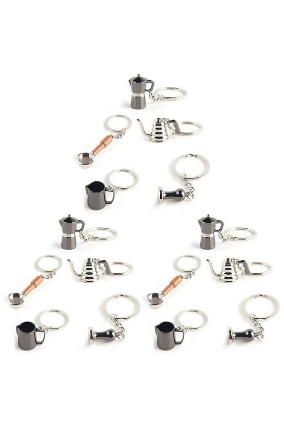 15PCS Coffee Tamper Keychain Espresso Portafilter Moka Pitcher Keyring Portable Coffee Accessories Gift,random color