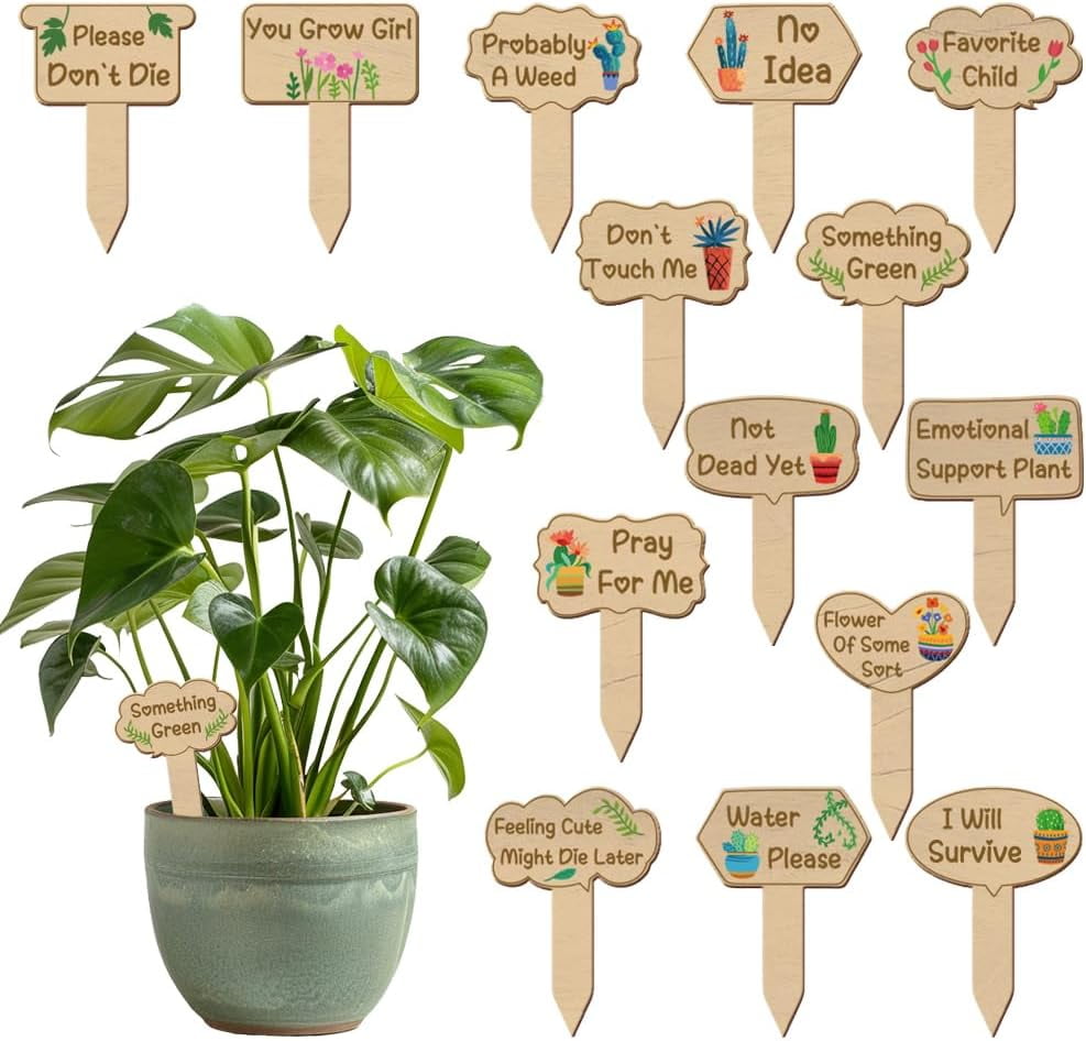15PCS Color Wooden Plant Markers Inspirational Words Plant Label Stakes 3X2" Flower Pattern ...