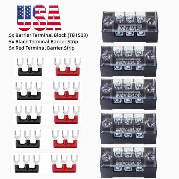 15PCS Dual Row 3 Position Screws Terminal Electric Barrier Strip Block 600V 15A