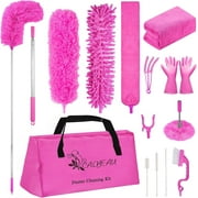15PCS Duster Set for Cleaning, Extendable Air Dusters with 30-100" Extension Pole, Microfiber Washable Dusters for Ceiling Fans, Furniture, Cobwebs, Pink