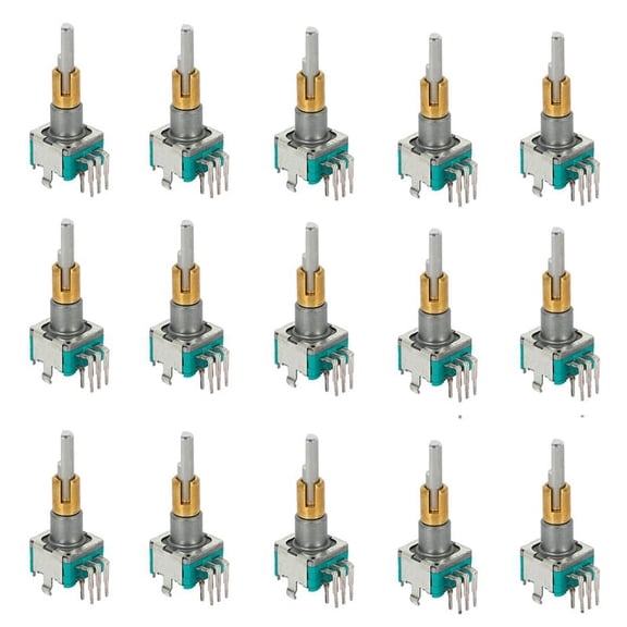 15PCS EC11EBB24C03 Dual Encoder with Switch 30 Positioning Number 15 Pulse Point Handle 25mm,15 x Dual Encoder,Green & Silver