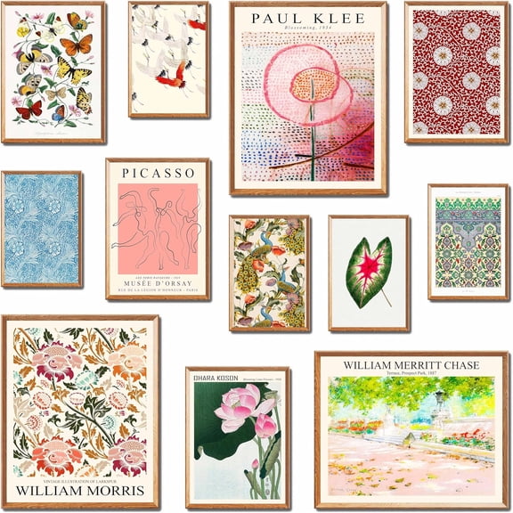 15PCS Eclectic Art Print Set - Unframed Vintage Gallery Wall Decor Collection - Iconic Artists Klee, Picasso, William Morris, Chase - Botanical, Abstract, and Cultural Prints for Bedroom, Living