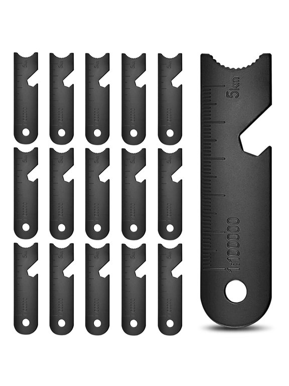 15PCS Ferro Rod Scraper Multi-Tool with Bottle Opener Hex Wrench Map Scale Mini Ruler 3 Inch EDC Keychain Tool