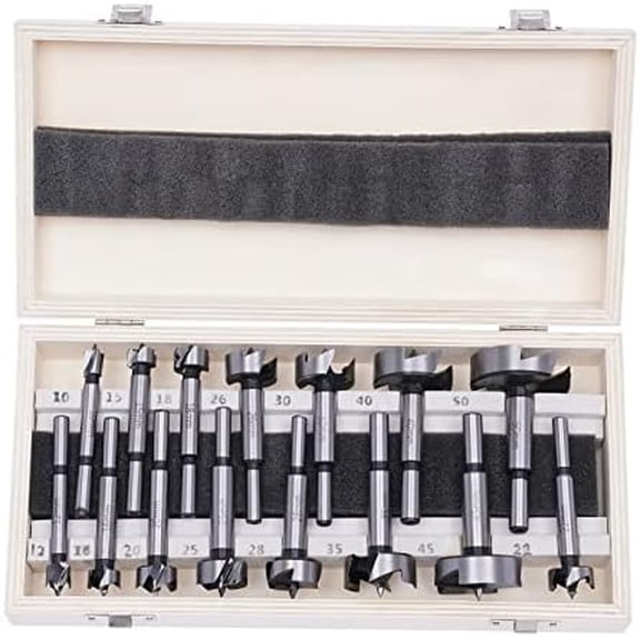 15PCS Forstner Drill Bit Set Metric 10-50mm Carbon Steel Wood, Wood Drill Set for Woodworking Furniture Door Drilling, Accessories Drill, with Wooden Box$$Tools & Hardware Other