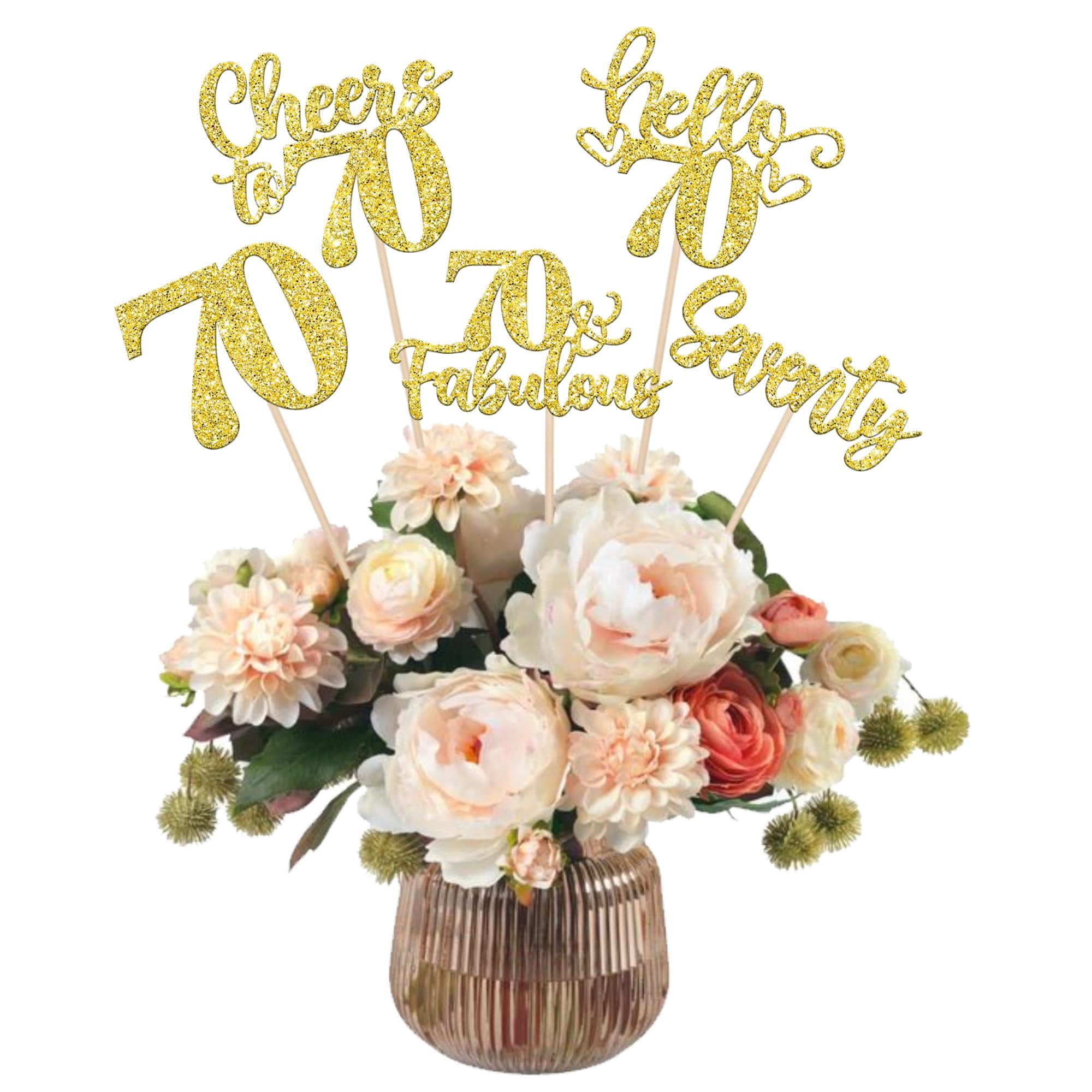 15PCS Happy 70th Birthday Centerpiece Sticks Hello 70 Table Flower ...