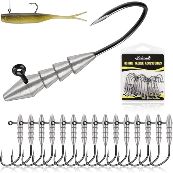 Hover Strolling Rig 1/8oz Swimbait Jig Heads 1/0 Fishing Hooks for Bass Fishing Soft Plastics 15PCS