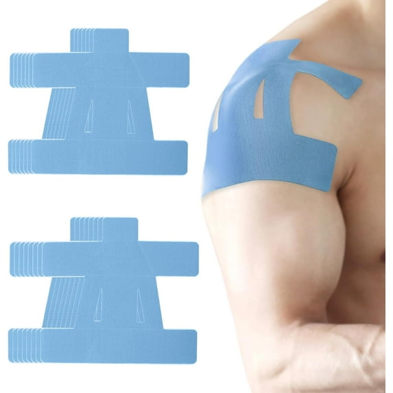 15PCS Kinesiology Tape for Shoulder, Kinesiology Tape Precut Strips for Shoulder Support Support & Stability, Waterproof Breathable Elastic Sports Shoulder Tape for Pain Relief, Athletic Tape, Blue