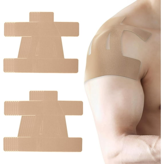 15PCS Kinesiology Tape for Shoulder, Kinesiology Tape Precut Strips for Shoulder Support Support & Stability, Waterproof Breathable Elastic Sports Shoulder Tape for Pain Relief, Athletic Tape, Beige