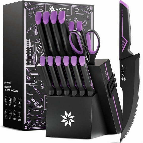 15PCS Kitchen Knife Set with Built-in Sharpener Block, Stainless Steel, Dishwasher Safe, Modern Design, Elegant Gift Box