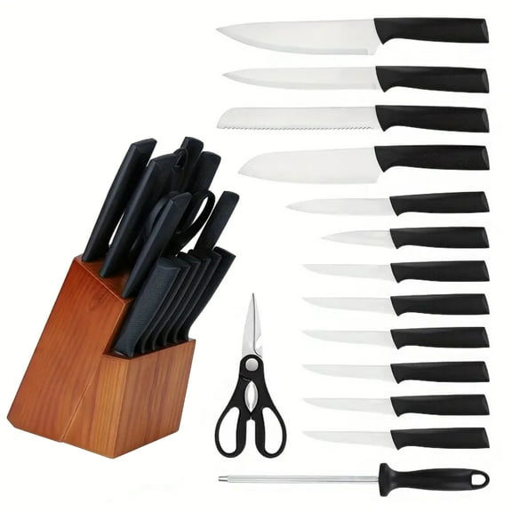 Chumajor Knife Set, 15-Piece Kitchen Knife Set with Built-in Sharpener, Stainless Steel Knives Block Sets, Ultra Sharp & Rust Resistant, Dishwasher Safe for Kitchen Cooking, Outdoor Camping RV, Brown