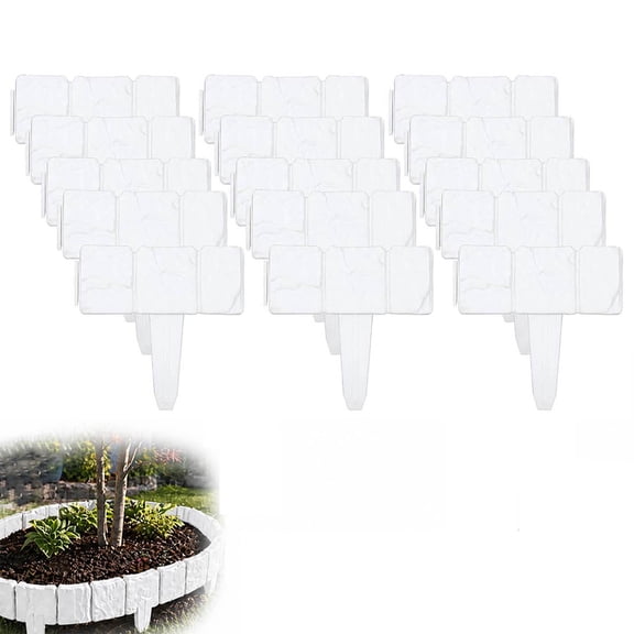 15PCS Landscape Edging Border Imitation Plastic Stone Garden Fence Retaining Edging Border Effect Decorative for Flower Bed, Backyard, Patio, Walkway, Fake Stone Garden Barrier Outdoor