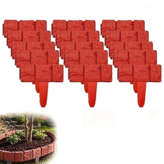 15PCS Landscape Edging Border Imitation Plastic Stone Garden Fence Retaining Edging Border Effect Decorative for Flower Bed, Backyard, Patio, Walkway, Fake Stone Garden Barrier Outdoor