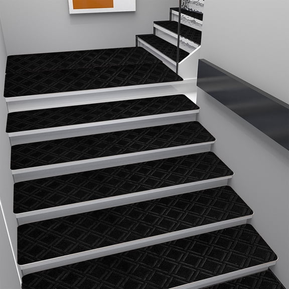 15PCS Large Size Non-Slip Carpet Stair Treads, ZzCityTK Heavy Duty Rug Runner with Reusable Adhesive, Secure Indoor Floor Mats for Kids Elders Pets Easy to Clean, Black