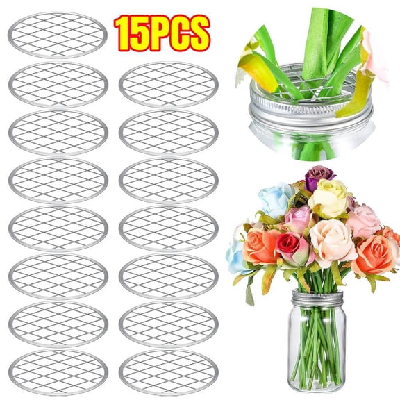 15PCS Mason Jar Frog Lid Insert Metal Flower Organizer Frog Lid Insert with Square Grids for Regular Mouth Mason Canning Jars