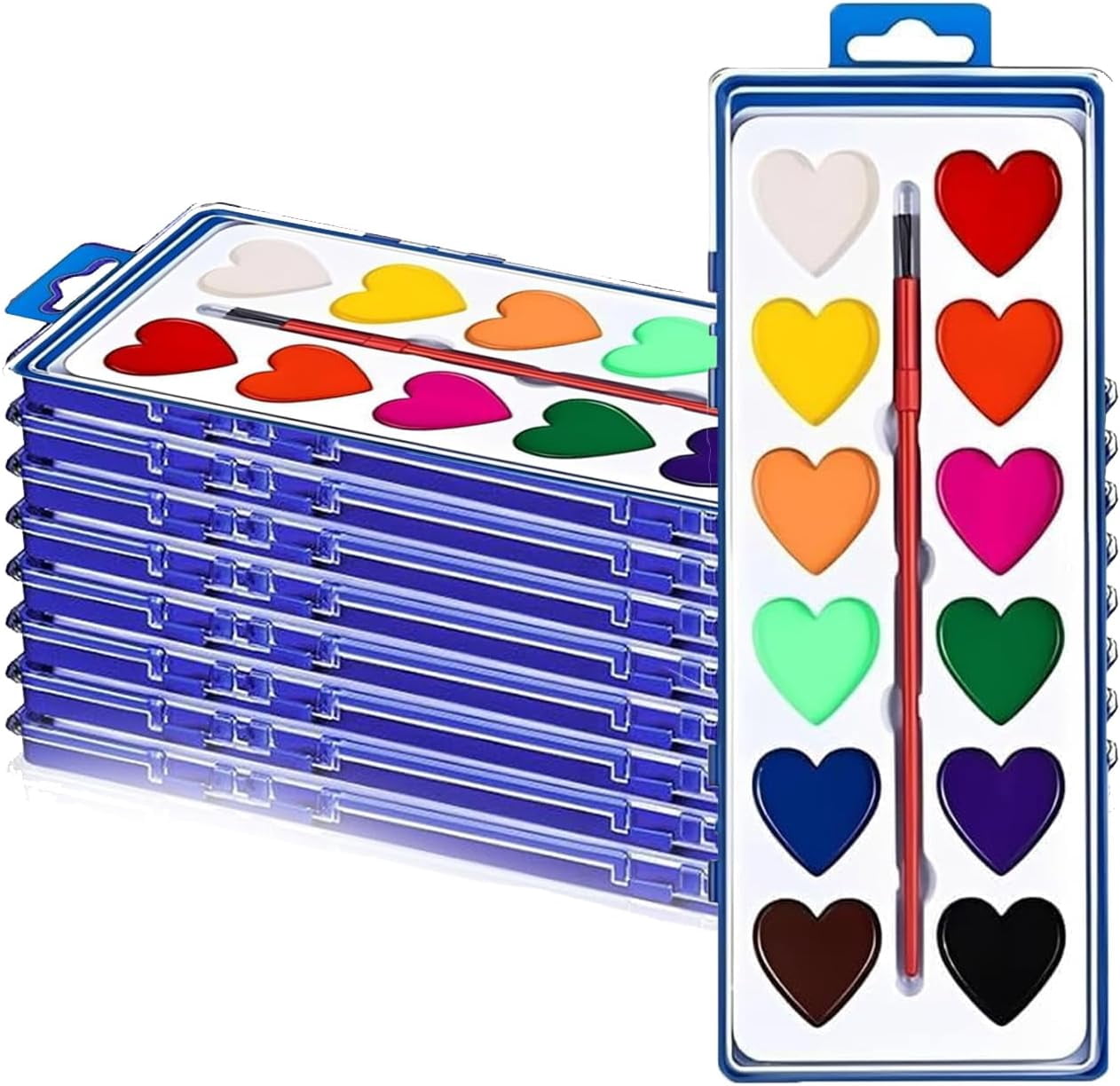 15PCS Mini Watercolor Paint Sets, 16 Color Heart Shape Watercolor Paint Set, Watercolors Paints Set Kids Heart with Paintbrush Washable for Valentine's Day, Preschool Classroom(wwx)
