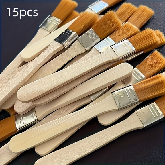 15PCS Multi-Purpose Paint Brushes with Wooden Handles - High-Quality Plastic Fiber Bristle Brushes for Oil Painting, Gouache Painting And Electronic Equipment