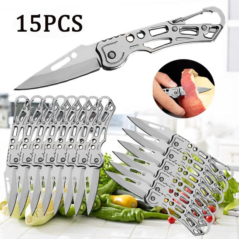 15PCS Multi-function Pocket Fruit Cutting Knife Stainless Steel Folding Knife Boning Butcher Knife Meat Cleaver Utility Knife Camping Knife Small Knife For Outdoor BBQ
