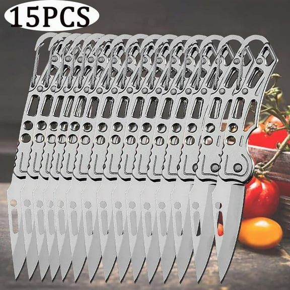 15PCS Multi-function Pocket Fruit Cutting Knife Stainless Steel Folding Knife Boning Butcher Knife Meat Cleaver Utility Knife Camping Knife Small Knife For Outdoor BBQ