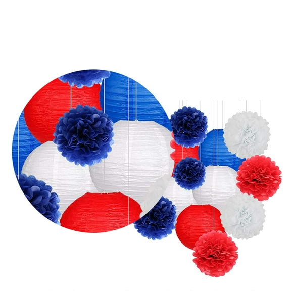 15PCS Paper Flower Ball Lanterns Day Paper Flower Ball Lanterns Set Independence Day Party Decorations Red Blue White Paper Flower Ball Lantens Set Creative Paper Flower Ball Lanterns Kit for Home Party Decor