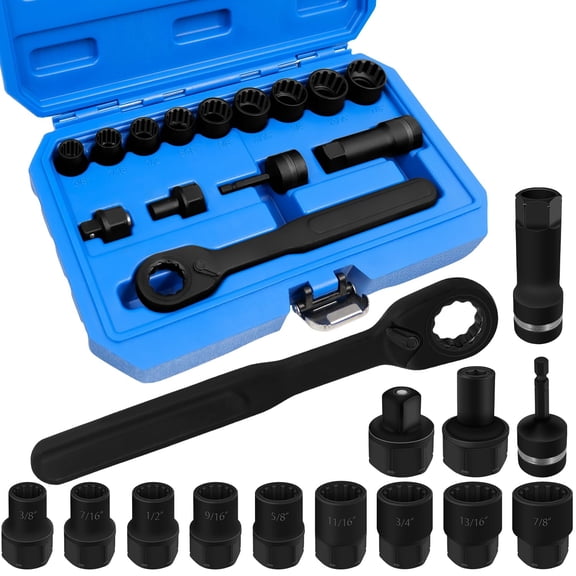 15PCS Pass Through Socket Set, Metric Impact Socket Set, Sockets, Bits, Accessories and 3/8-Inch Drive Adapter Master Socket Kit, Go Through Reversing Ratchet, Extension bar Deep Socket Wrench