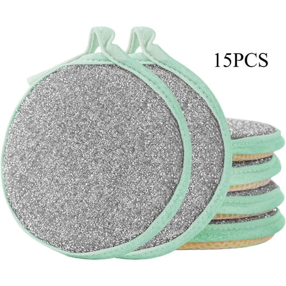 15PCS Pink Non-Scratch Round Dish Sponge - Double-Sided Wire Dishwashing Cloths for Pots, Pans & Stoves (Wet/Dry Use)