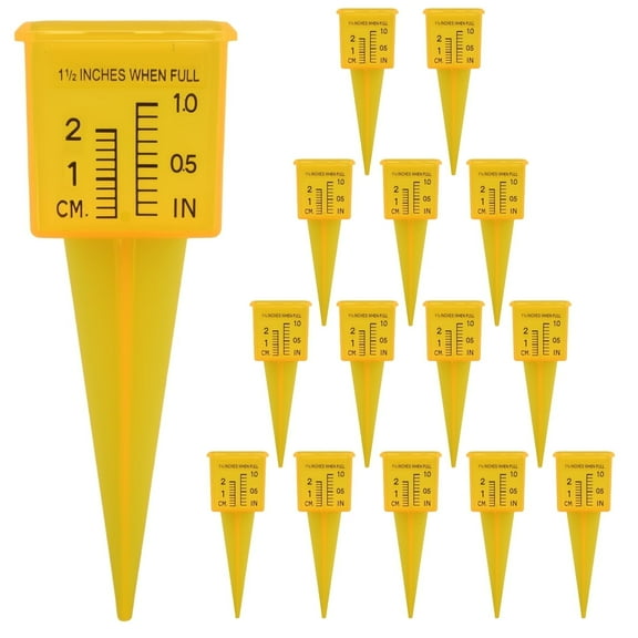 15 Pcs Rain Gauges, 1.5" Wide Mouth Lawn Sprinkler Gauge, Transparent Outdoor Yellow Water Measuring Tool