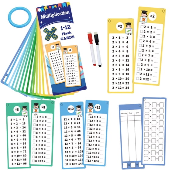 15PCS Reusable Multiplication Flash Cards&Division Flash Cards with 2 Dry Erase Pens 1 Rings,Math Flashcards for 1st to 3rd Grades,Math Games for Classroom and Home C