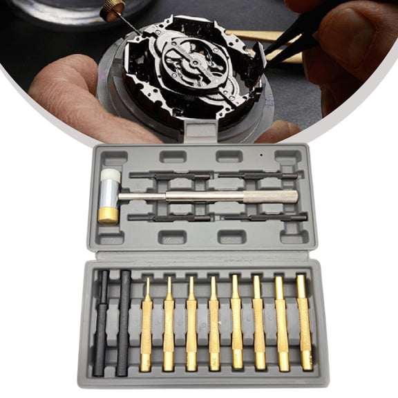 15PCS Roll Pin Punch Set with Hammer & Storage Case for Watchmaking fine Tasks