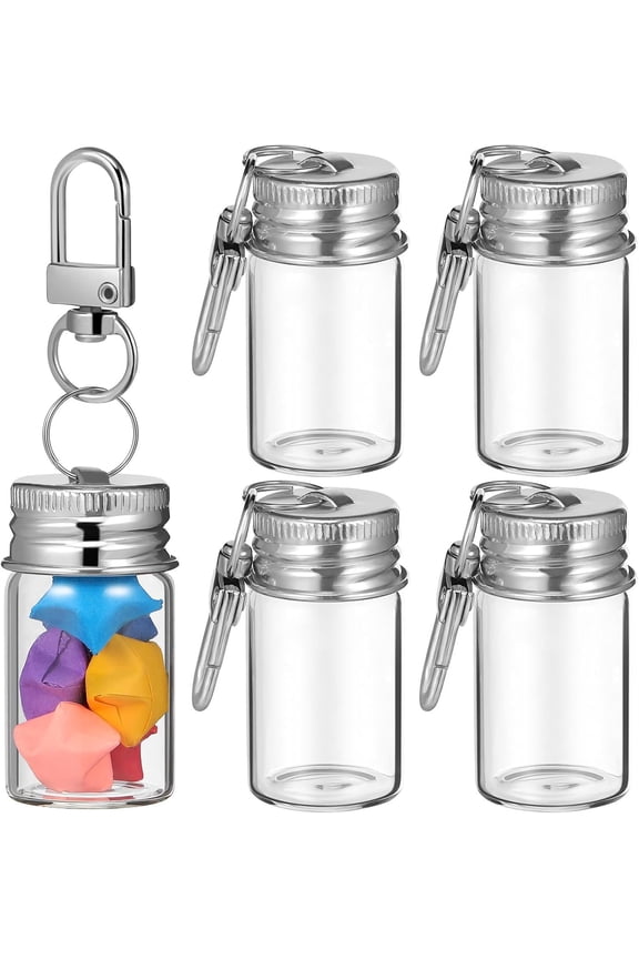15PCS Small Glass Bottle Keychain Bulk, Transparent DIY Wishing Drifting Bottles with Aluminum Lid, Mini Glass Vials for Wedding Favors Home Crafts, Portable Charm Containers