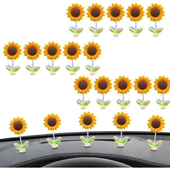 15PCS Spring Wobbly Flower Car Dashboard Ornament Interior Decor | Shaking Head Sunflower Car Accessories Rearview Mirror Steering Wheel Decor,Dancing Flower for Vehicle Interior Home Office