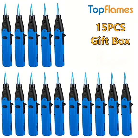 15PCS Torch Lighters Adjustable Jet Flame Portable with Safety Lock Windproof Butane Lighters Gift Box for Candles BBQ Tool