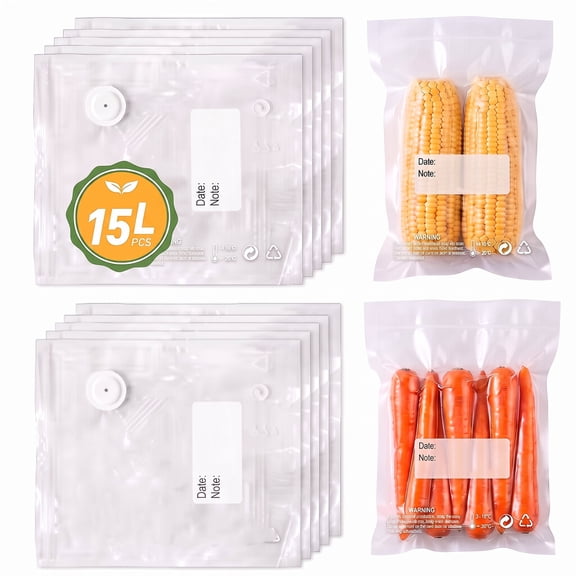 15PCS Vacuum Sealer Bags for Food with Air Valve, 11x10 In Reusable Sous Vide Bags (Large)