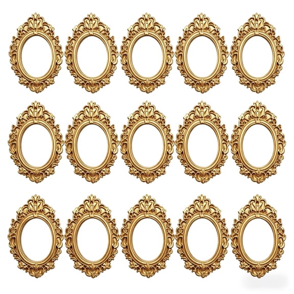 15PCS Vintage Gold Ornate Carved Resin Triple Mini Oval Photo Frames, 2.80"x2.09" Antique 3‑Opening Small Picture Frame Set, Decorative Frames for Tabletop, Wall Art, Home Accent & Gift‑Giving