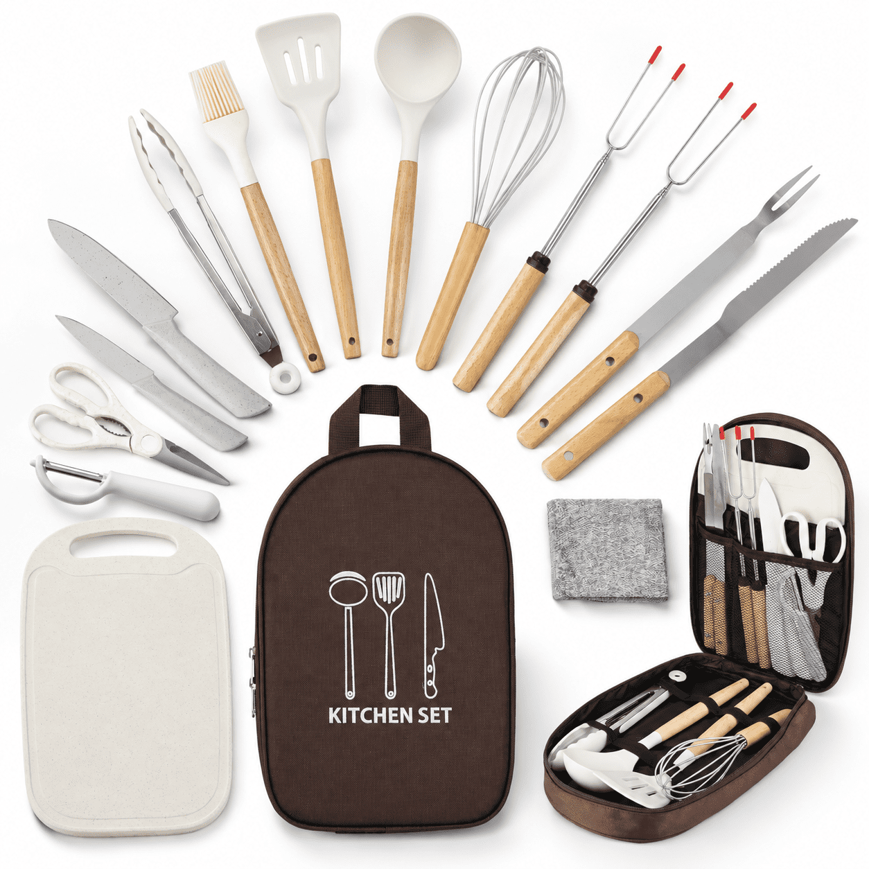 15PCS White Camping Mess Kit Silicone Utensil Set for Outdoor Cooking ...