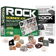 Rockin Collection 15-Piece Rock Specimen Science Kit - STEM Geology Set for Kids Ages 8+ with Magnifying Glass, Identification Guide & Storage Tray, Educational Earth Science Toy Gift