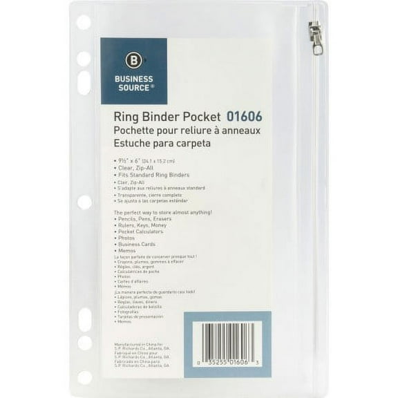 15PK Business Source Punched Economy Binder Pocket (01606)