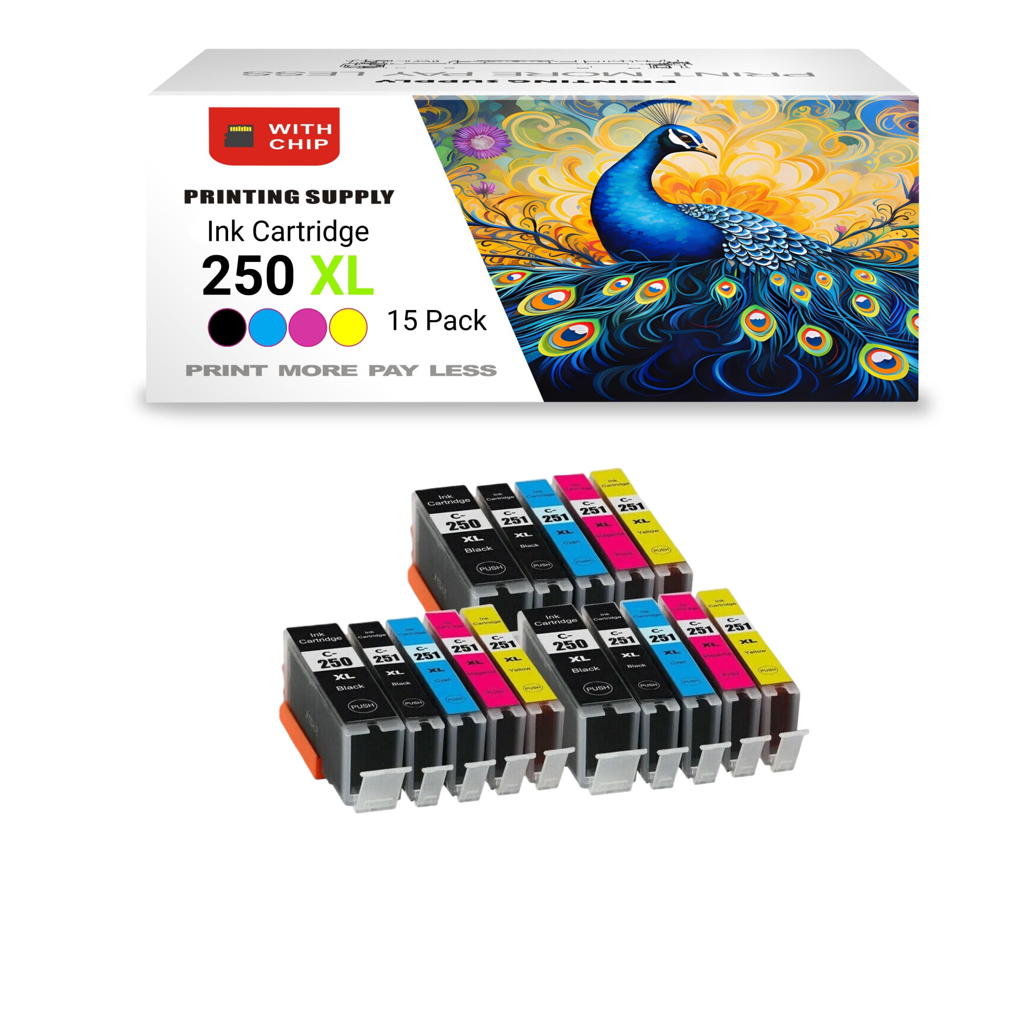 Generic Brand 15PK Compatible Ink Cartridge for Canon PIXMA 250 251 ...